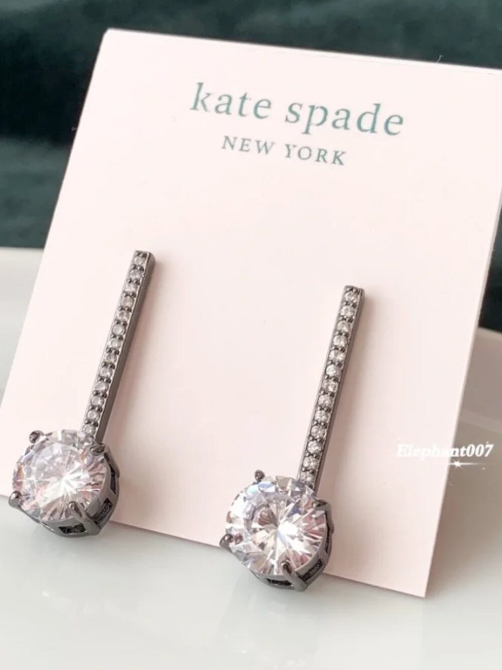 Kate Spade Crystal Bar Drop Earrings Silver Tone Linear Statement